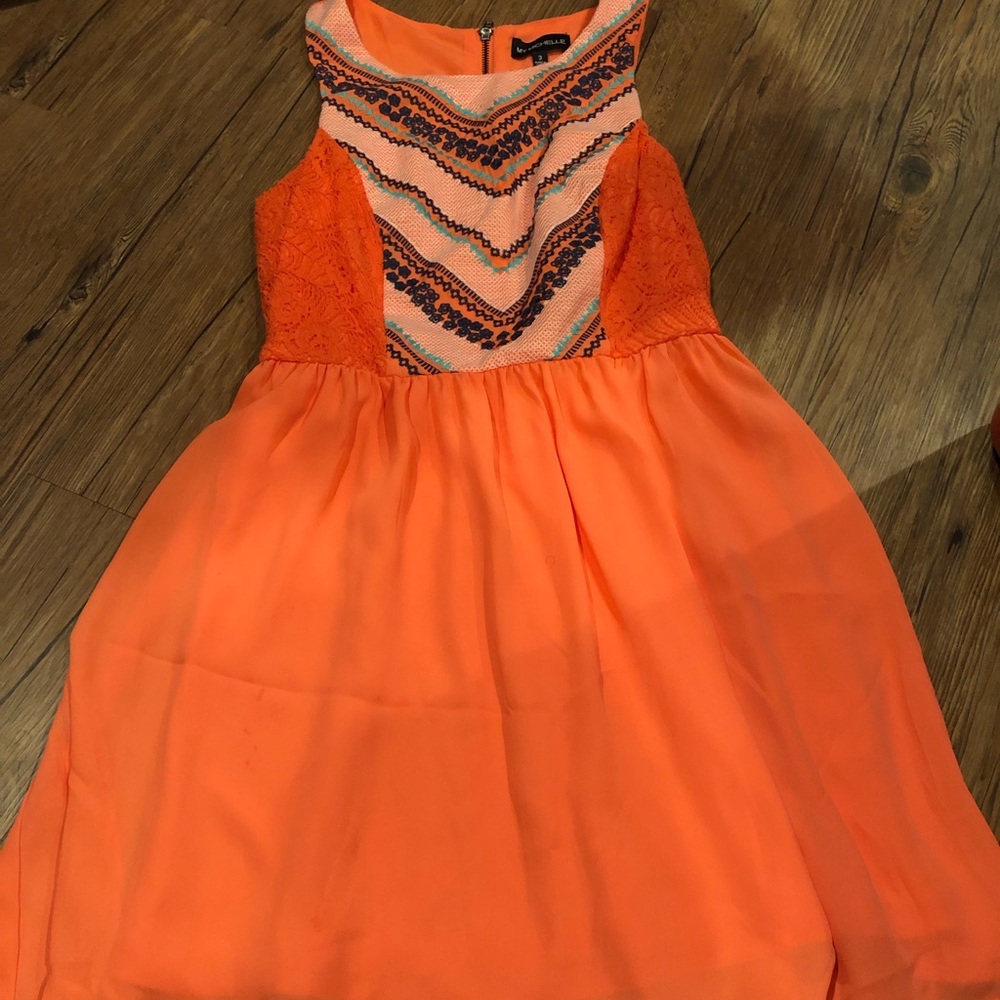 coral/ orange short dress with pattern
